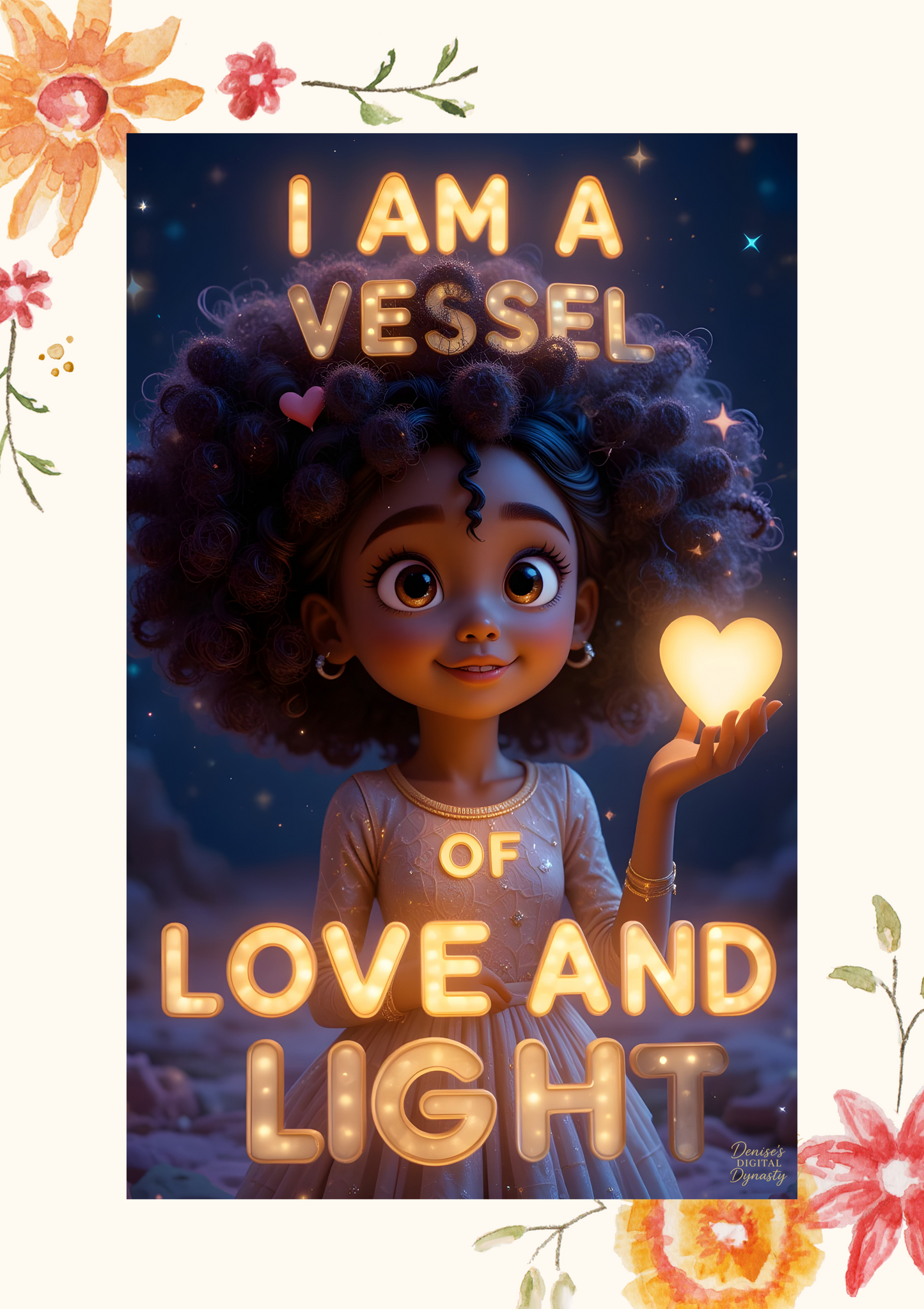 Children’s affirmation wall art bundle – I Am A Vessel Of Love and Light – 3 printable sizes for kids room