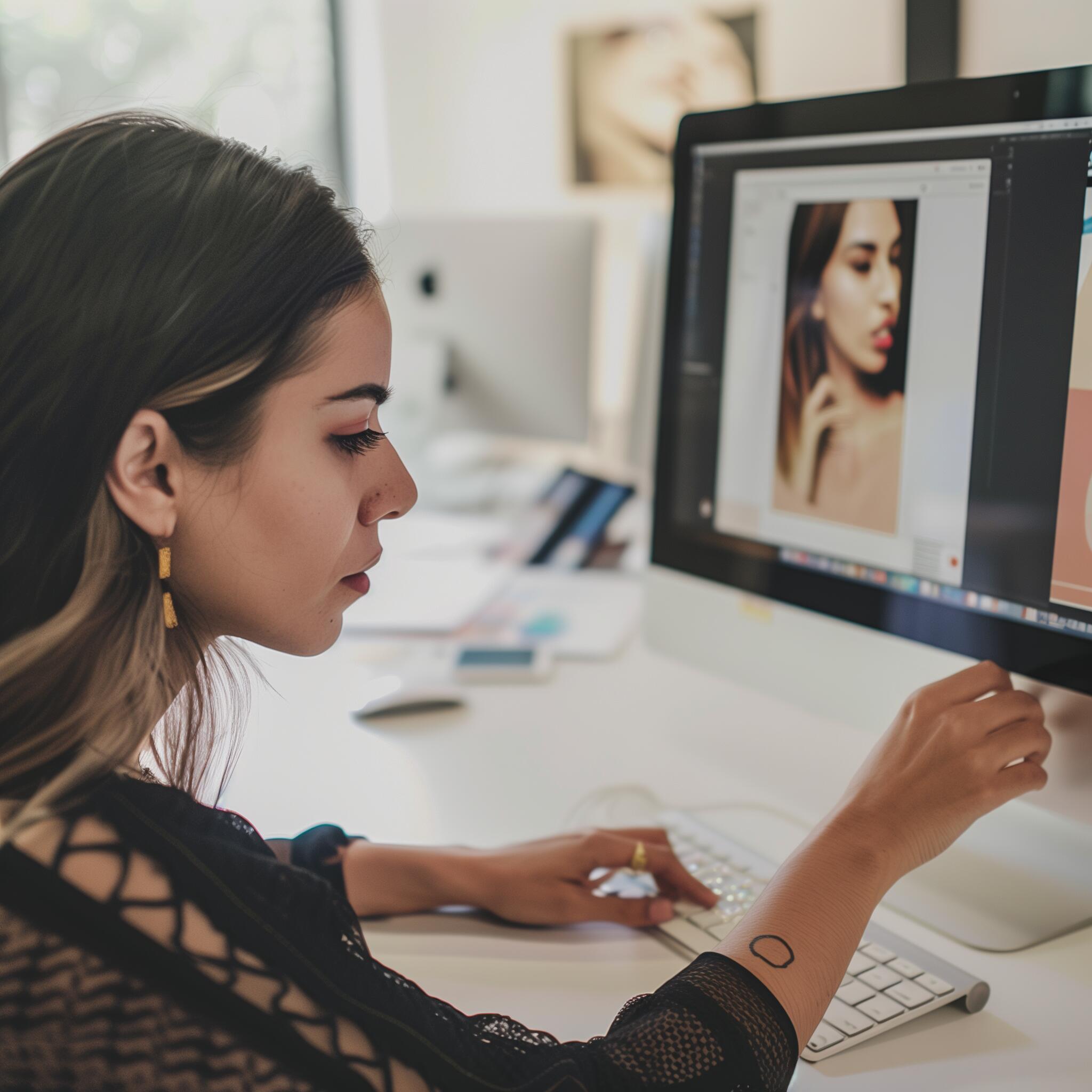 A Woman Sitting at her desk working