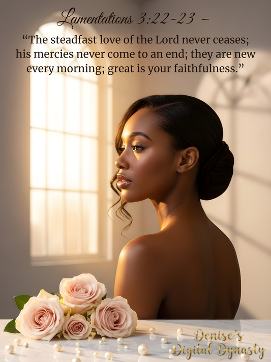 Woman holding flowers with a religious quote on a soft background