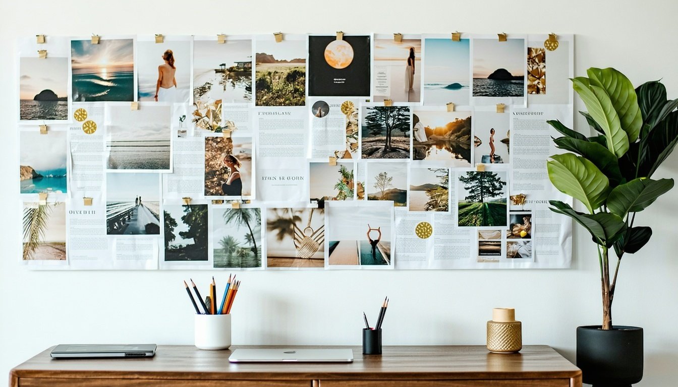 Vision board with inspiring images and goals